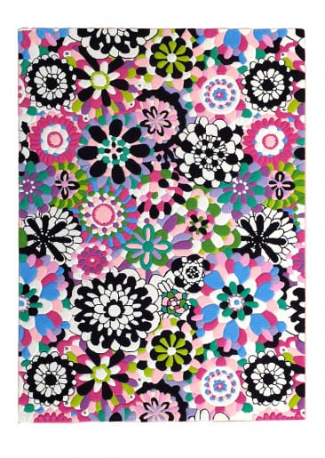 Detail of hand-tufted and hand-trimmed Floral Pop Art rug