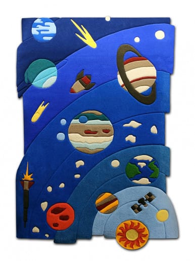 Galaxy Rug for kids – Planets, Rockets, Hand-Tufted Wool Carpet