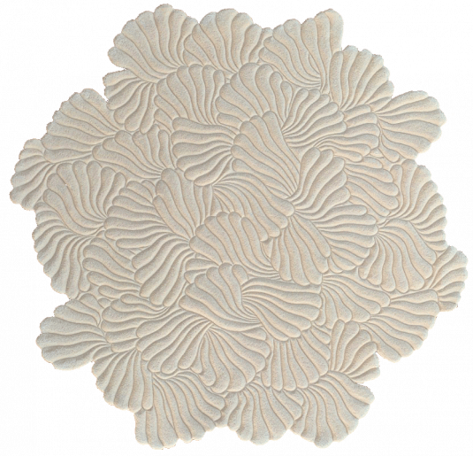 Beige round carpet marshmallow. The finest craftsmanship in carpet shearing.