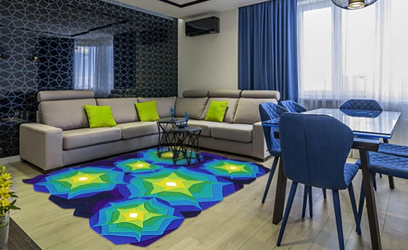 Colorful Designer Rug with Stylized Stars & Irregular Edges