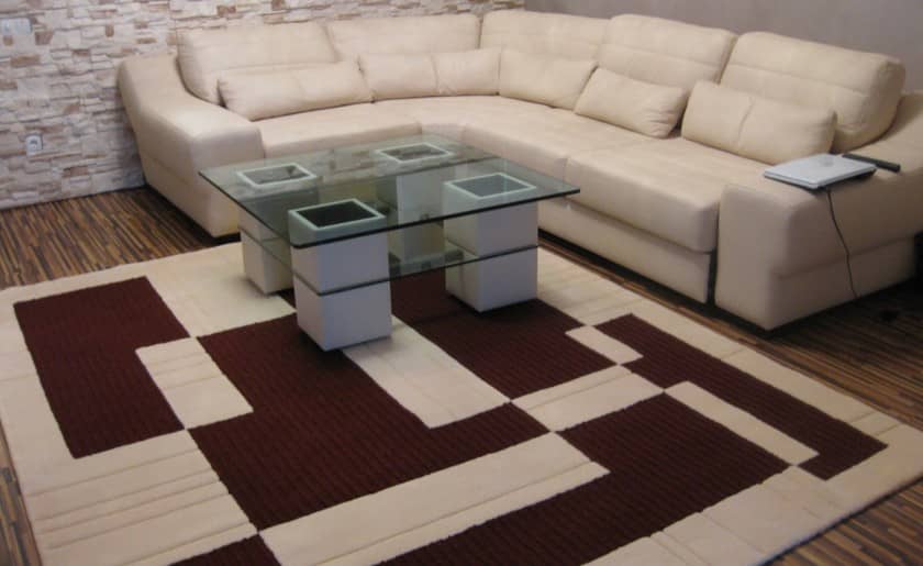 Mystery Rug in interior with glass coffee table